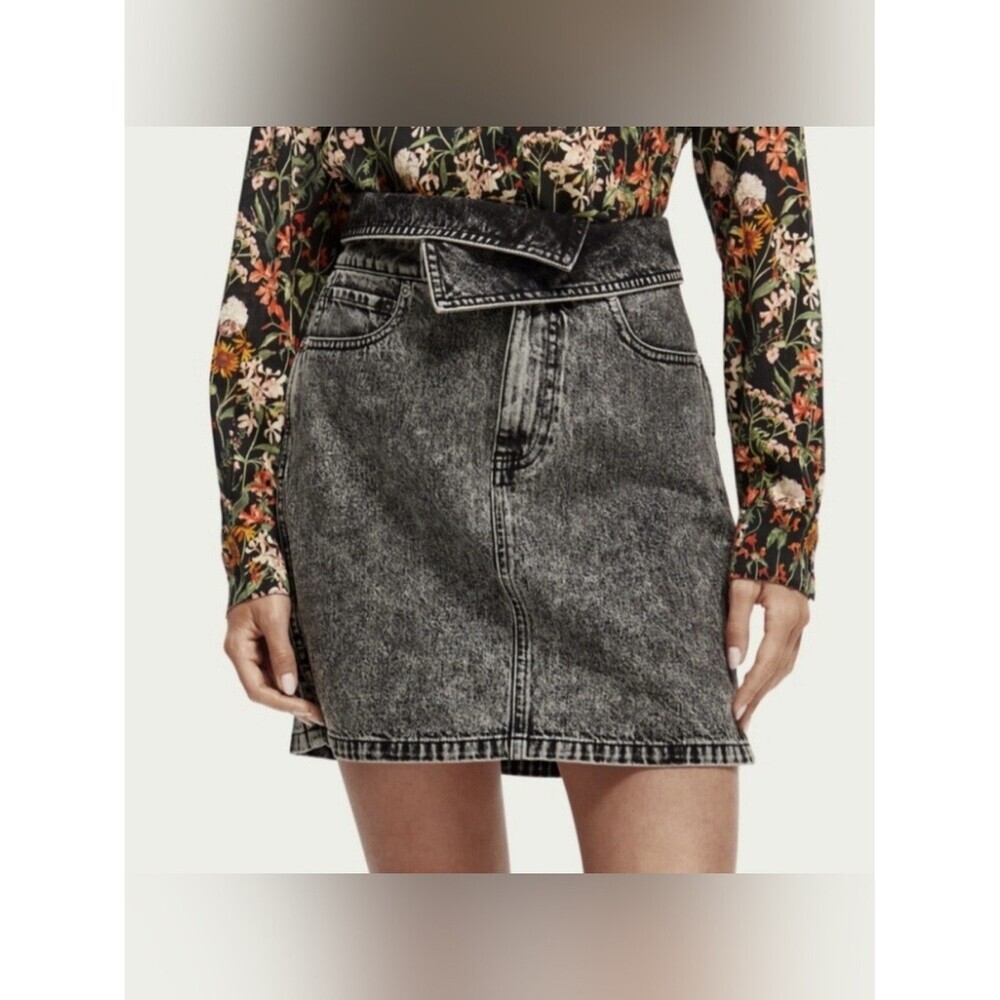 Scotch & Soda Fold Over Black Denim Skirt